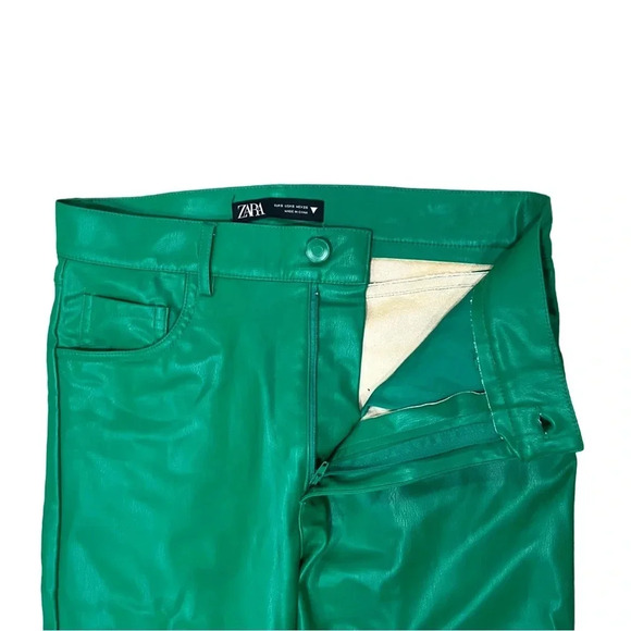 Zara Green Coloured / Vegan Faux Leather Trouser Pants Size  Small - Picture 8 of 8